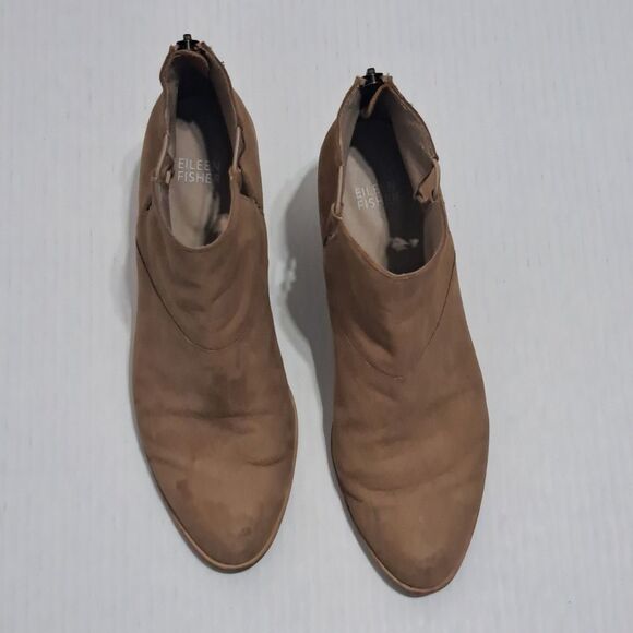 Eileen Fisher Tote Chic Ankle Boots Stacked Heel Size 8.5 Earth Tumbled Nubuck - Picture 10 of 13